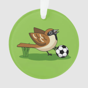 Niedlicher Cartoon-Sparrow-Fußballspieler Ornament
