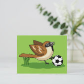 Niedlicher Cartoon-Sparrow-Fußballspieler Postkarte (Stehend Vorderseite)