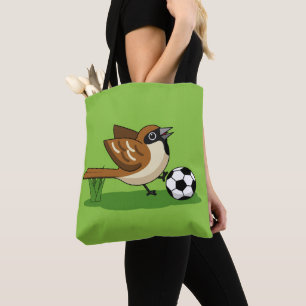 Niedlicher Cartoon-Sparrow-Fußballspieler Tasche