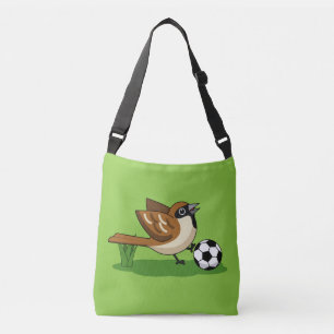 Niedlicher Cartoon-Sparrow-Fußballspieler Tragetaschen Mit Langen Trägern