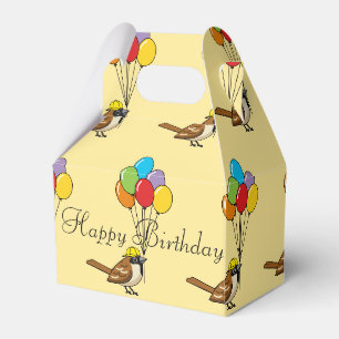 Niedlicher Cartoon Sparrow mit Balloons Geburtstag Geschenkschachtel