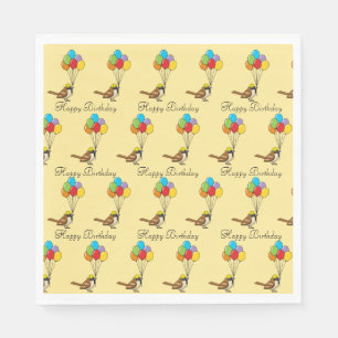 Niedlicher Cartoon Sparrow mit Balloons Geburtstag Serviette