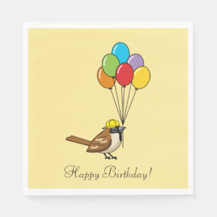 Niedlicher Cartoon Sparrow mit Balloons Geburtstag Serviette