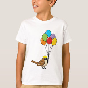 Niedlicher Cartoon Sparrow mit Balloons T-Shirt