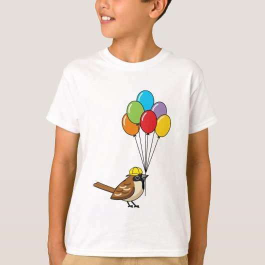 Niedlicher Cartoon Sparrow mit Balloons T-Shirt (Vorderseite)