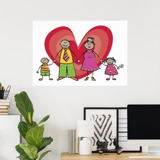 Niedlicher Cartoon Spaß Happy Familienfreude Liebe Poster (Heimbüro)