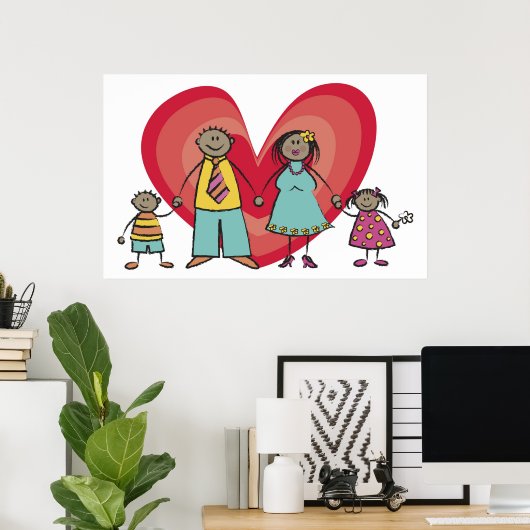 Niedlicher Cartoon Spaß Happy Familienfreude Liebe Poster (Heimbüro)