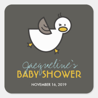 Niedlicher Cartoon Spielerisch Duck Baby Shower Ta Quadratischer Aufkleber
