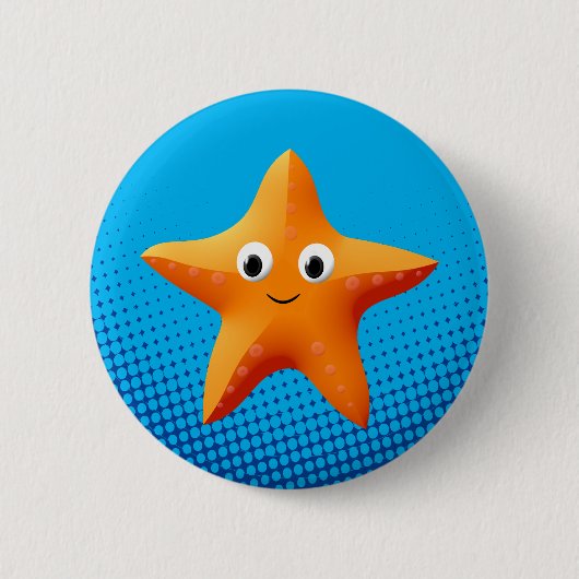 Niedlicher Cartoon Starfish Blauer Ozean Button (Vorderseite)