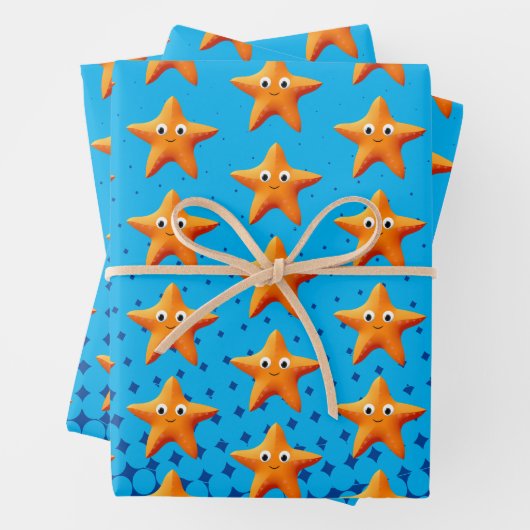 Niedlicher Cartoon Starfish Blauer Ozean Geschenkpapier Set (Beispiel)