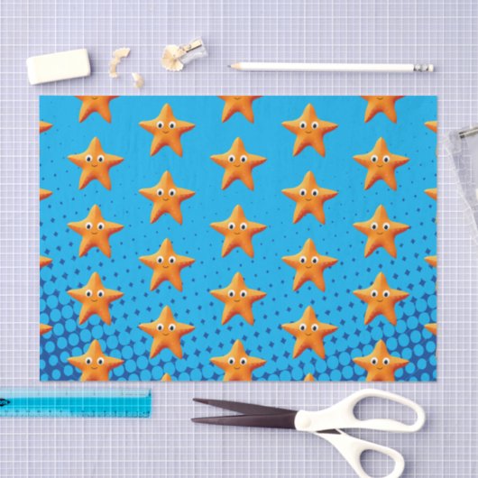 Niedlicher Cartoon Starfish Blauer Ozean Seidenpapier (Handwerk)