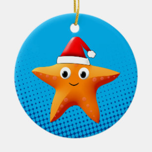 Niedlicher Cartoon Starfish Weihnachtsmannmütze Keramik Ornament