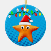 Niedlicher Cartoon Starfish Weihnachtsmannmütze We Keramik Ornament (Vorne)