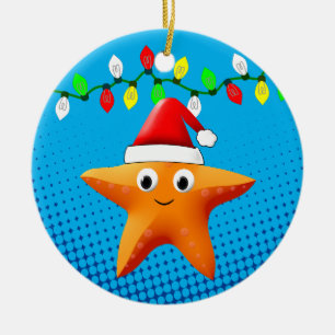 Niedlicher Cartoon Starfish Weihnachtsmannmütze We Keramik Ornament