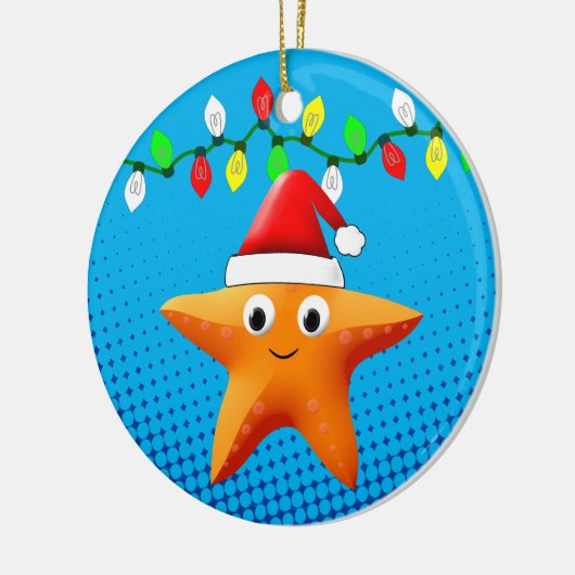 Niedlicher Cartoon Starfish Weihnachtsmannmütze We Keramik Ornament (Links)