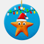 Niedlicher Cartoon Starfish Weihnachtsmannmütze We Keramik Ornament (Hinten)