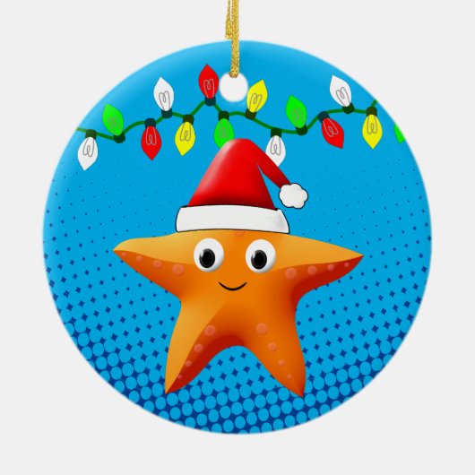 Niedlicher Cartoon Starfish Weihnachtsmannmütze We Keramik Ornament (Hinten)
