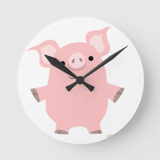 Niedlicher Cartoon Stehende Schweinezuhr Runde Wanduhr