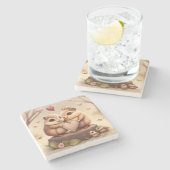 Niedlicher Cartoon Steinuntersetzer (Seitenansicht)