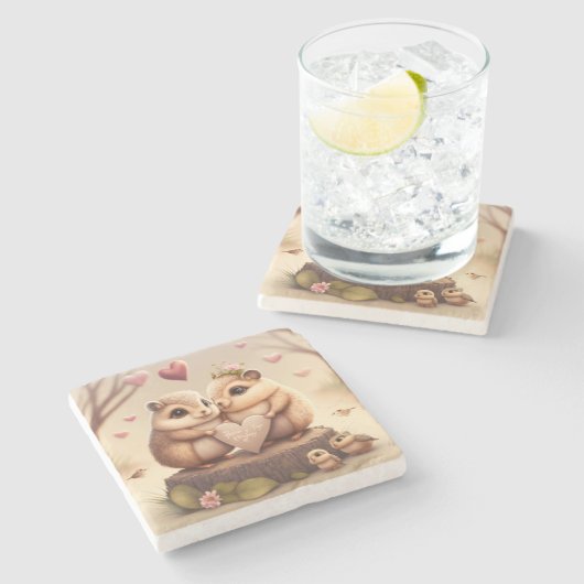 Niedlicher Cartoon Steinuntersetzer (Seitenansicht)