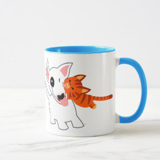 Niedlicher Cartoon-Stier-Terrier und Tasse
