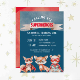 Niedlicher Cartoon Superhero Erster Geburtstag Einladung
