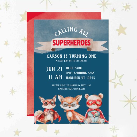 Niedlicher Cartoon Superhero Erster Geburtstag Einladung