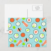 Niedlicher Cartoon Sushi Pattern Blau Postkarte (Vorne/Hinten)