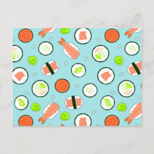 Niedlicher Cartoon Sushi Pattern Blau Postkarte