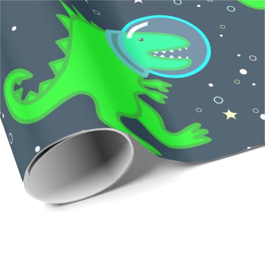 Niedlicher Cartoon T-Rex Weltraumastronaut Dinosau Geschenkpapier (Rolleneckpunkt)