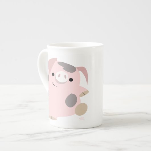 Niedlicher Cartoon Tanzen Schweinebone China Tasse (Vorderseite Links)