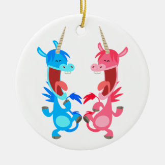 Niedlicher Cartoon Tanzen Unicorns Keramikornament