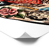 Niedlicher Cartoon Tattoo Cowgirl Poster (Ecke)