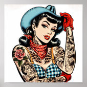 Niedlicher Cartoon Tattoo Cowgirl Poster (Vorne)