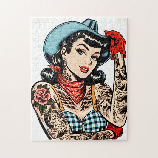Niedlicher Cartoon Tattoo Cowgirl Puzzle (Vertikal)