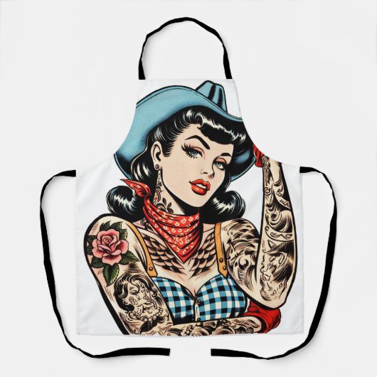Niedlicher Cartoon Tattoo Cowgirl Schürze (Vorderseite)