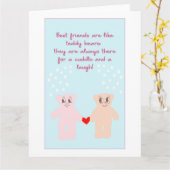 Niedlicher Cartoon Teddy Bears Bestie Quote Galent Karte (Gelbe Blume)