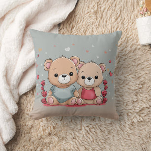 Niedlicher Cartoon Teddy Lovers Herz Valentinstag Kissen