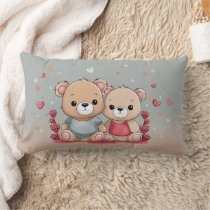 Niedlicher Cartoon Teddy Lovers Herz Valentinstag Lendenkissen