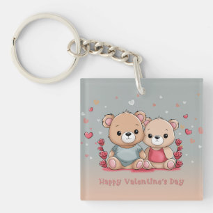 Niedlicher Cartoon Teddy Lovers Herz Valentinstag Schlüsselanhänger