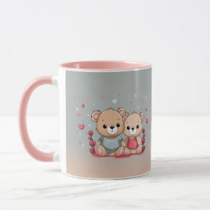 Niedlicher Cartoon Teddy Lovers Herz Valentinstag Tasse