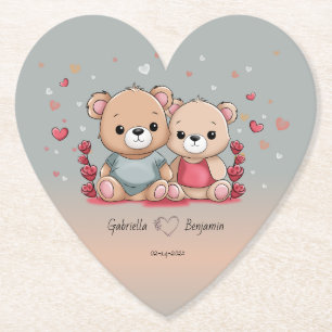 Niedlicher Cartoon Teddy Lovers Herz Valentinstag Untersetzer