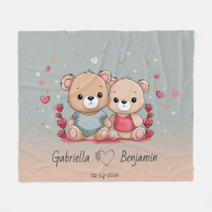 Niedlicher Cartoon Teddy Lovers Herzlich Willkomme Fleecedecke