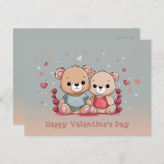 Niedlicher Cartoon Teddy Lovers Herzlich Willkomme Postkarte (Vorne/Hinten)