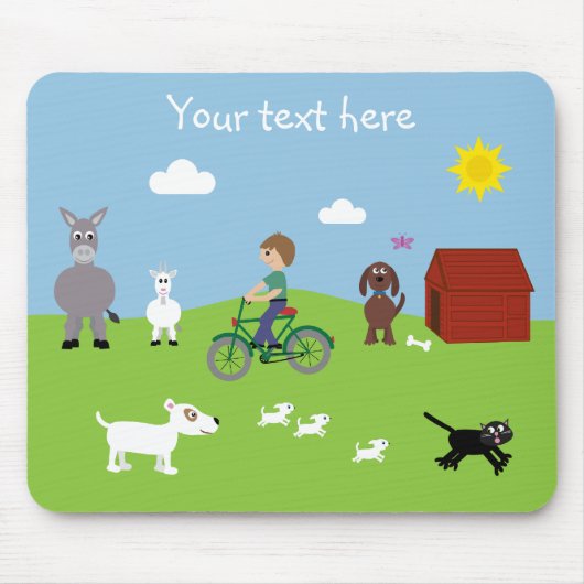 Niedlicher Cartoon Tiere & Boy Riding Bike Mousepa Mousepad (Vorne)