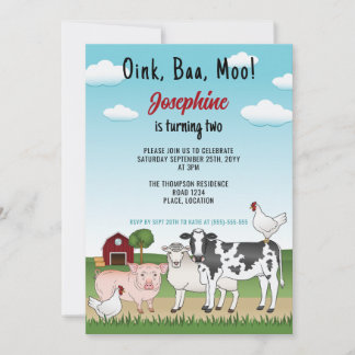 Niedlicher Cartoon Tiere Kid's Barnyard Geburtstag Einladung