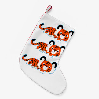 Niedlicher Cartoon Tiger auf dem Strumpf Prowl Kleiner Weihnachtsstrumpf