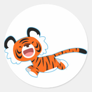 Niedlicher Cartoon Tiger auf der Laufaufkleber Runder Aufkleber