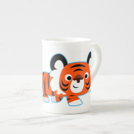 Niedlicher Cartoon Tiger auf der Prowl Bone China  Porzellantasse