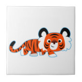 Niedlicher Cartoon Tiger auf der Schüssel Tile Fliese (Vorderseite)